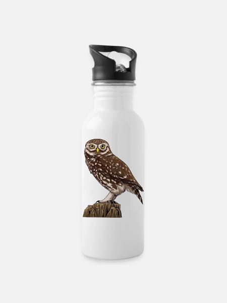 Little Owl - Water bottle with straw - white