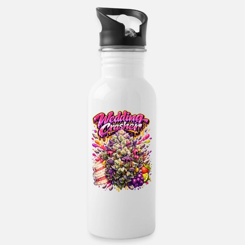 Hochzeitscrasher Graffiti-Kunstdruck - Trinkflasche mit integriertem Trinkhalm - Weiß