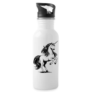 Unicorn Horse Black - Water bottle with straw - white - Right