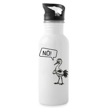 NÖ! Storch – Sturheit mit Federn Design - Trinkflasche mit integriertem Trinkhalm - Weiß - Rechts