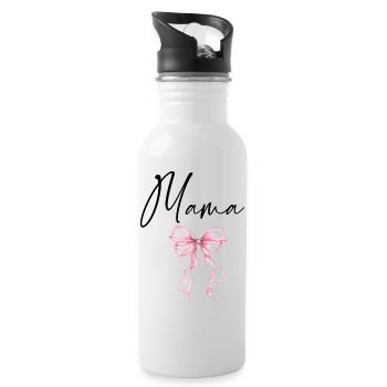 Mama Design mit Rosa Schleife – Süßes Mama Motiv - Trinkflasche mit integriertem Trinkhalm - Weiß - Rechts