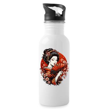Geishas avec éventail et cerisiers en fleurs - Gourde avec paille intégrée - blanc - Droite