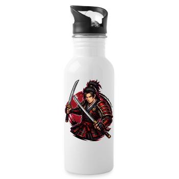 Samurai-Kämpfer in rotem Wirbel - Trinkflasche mit integriertem Trinkhalm - Weiß - Rechts