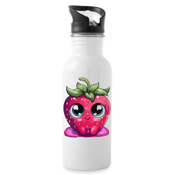 Kawaii Erdbeer Gesichterfratz - Trinkflasche mit integriertem Trinkhalm - Weiß - Rechts
