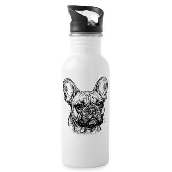 French Bulldog - Drawing - Water bottle with straw - white - Right