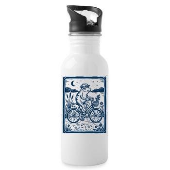 Grenouille sur Vélo – Cadeau de gravure sur bois - Gourde avec paille intégrée - blanc - Droite