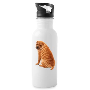 Shar Pei assis - Gourde avec paille intégrée - blanc - Droite
