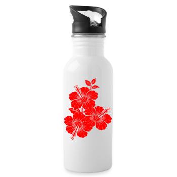 Silhouette triple de floraison d’hibiscus rouge - Gourde avec paille intégrée - blanc - Droite