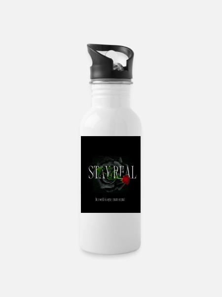 Green_Black_Aesthetic_Brave_RoseT-ShirtSelf-love - Water bottle with straw - white