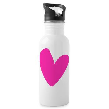 Kraftvolles Pinkes Herzmotiv neon retro style - Trinkflasche mit integriertem Trinkhalm - Weiß - Rechts