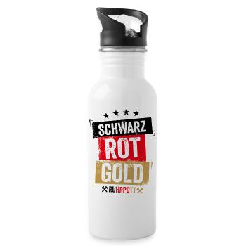 Schwarz Rot Gold Ruhrpott - Trinkflasche mit integriertem Trinkhalm - Weiß - Rechts