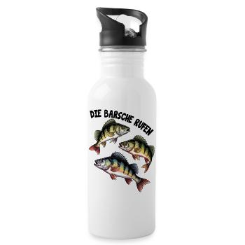 Barsch Angeln - Trinkflasche mit integriertem Trinkhalm - Weiß - Rechts