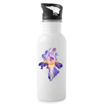 Glowing Iris Blossom Abstract Floral Motif - Water bottle with straw - white - Right