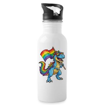 LGBTQ-Pride-Monat – Stolzer Dinosaurier! - Trinkflasche mit integriertem Trinkhalm - Weiß - Rechts