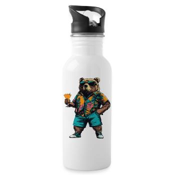 Bear Comic Summer - Water bottle with straw - white - Right