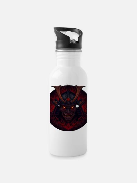 Dämonen-Samourai - Trinkflasche mit integriertem Trinkhalm - Weiß
