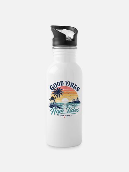 Vibes High Tides Sunset - Water bottle with straw - white