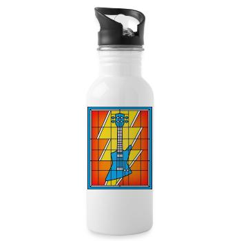 Buntglas-Blaue Gitarre - Trinkflasche mit integriertem Trinkhalm - Weiß - Rechts