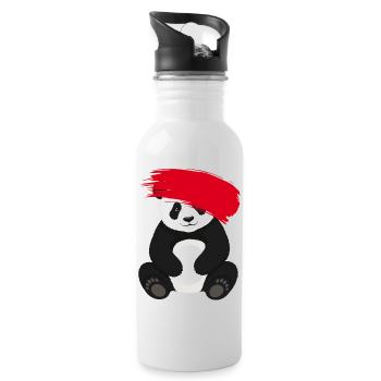 Panda mit roter Farbspur Comic Motiv - Trinkflasche mit integriertem Trinkhalm - Weiß - Rechts