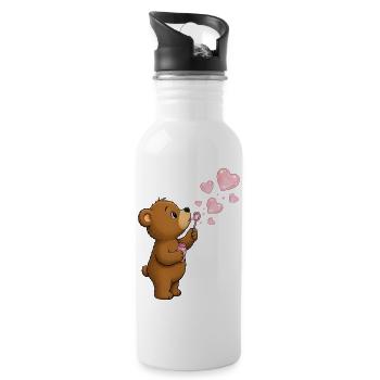 Petit ours mignon avec motif de bulles de savon en forme de cœur - Gourde avec paille intégrée - blanc - Droite