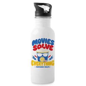 Movies Solve Everything Popcorn - Trinkflasche mit integriertem Trinkhalm - Weiß - Rechts