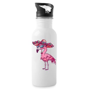 Flamingo Comic Funny Sombrero - Water bottle with straw - white - Right