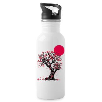 Crimson Blossom Moon Tree - Water bottle with straw - white - Right