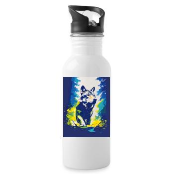 Geometrischer Wolf-Neonwald - Trinkflasche mit integriertem Trinkhalm - Weiß - Rechts