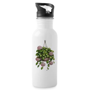 Green hanging plant with face and flowers - Water bottle with straw - white - Right