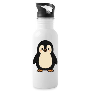 Kleiner Pinguin - Trinkflasche mit integriertem Trinkhalm - Weiß - Rechts