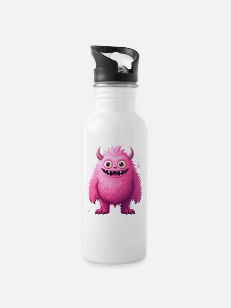 Pinkes Monster - Trinkflasche mit integriertem Trinkhalm - Weiß