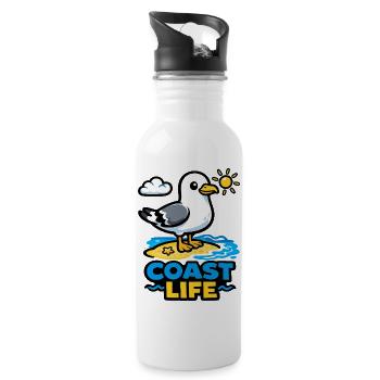 Küstenleben Möwe am Strand - Trinkflasche mit integriertem Trinkhalm - Weiß - Rechts