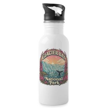 Glacier Bay National Park USA Alaska Vintage - Water bottle with straw - white - Right