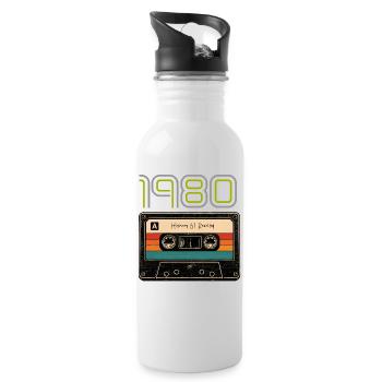 Neon 1980er Kassetten-Roadtrip - Trinkflasche mit integriertem Trinkhalm - Weiß - Rechts