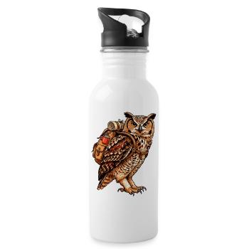 Eule mit Rucksack - Trinkflasche mit integriertem Trinkhalm - Weiß - Rechts