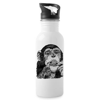 Der Schimpanse streckt die Zunge heraus. - Trinkflasche mit integriertem Trinkhalm - Weiß - Rechts