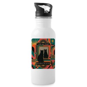 Funny Retro Art Deco Black Cat Philosophy - Water bottle with straw - white - Right