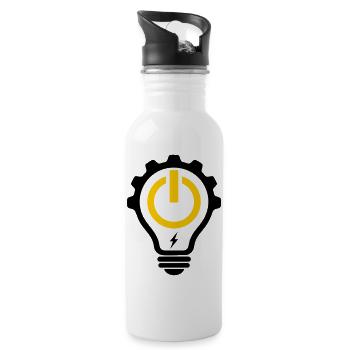 Elektriker Glühbirne Blitz und Zahnrad - Trinkflasche mit integriertem Trinkhalm - Weiß - Rechts