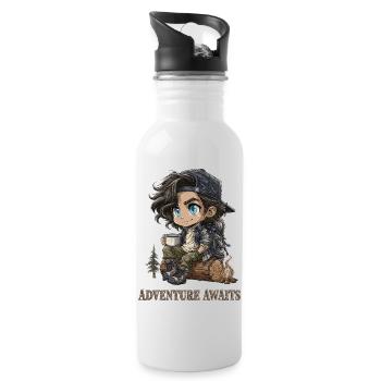 Hiker Chibi Camping Adventure Gift - Water bottle with straw - white - Right