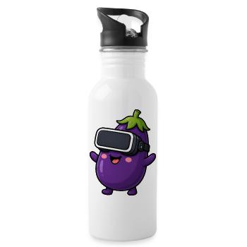 Eggplant Vegetable Vegan Cartoon Gamer - Water bottle with straw - white - Right