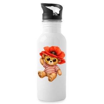 Petit ours en peluche mignon avec un chapeau de coquelicot et des lunettes florales - Gourde avec paille intégrée - blanc - Droite