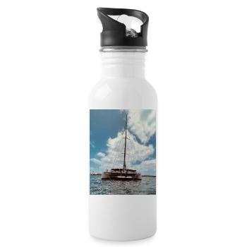 Sailing catamaran over the water - Water bottle with straw - white - Right