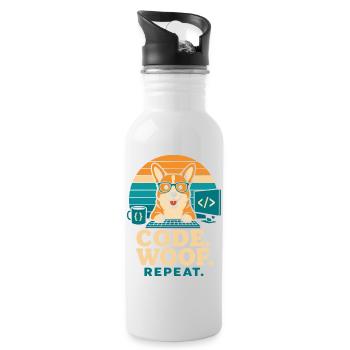 Code Woof Repeat Programmer Corgi - Water bottle with straw - white - Right