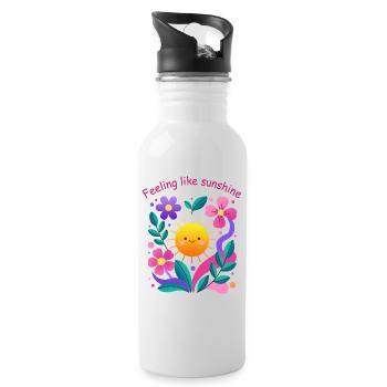 Feeling the sun: floral motif - Water bottle with straw - white - Right
