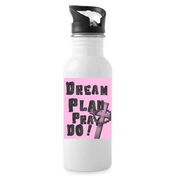 Traumplan: Betet, Do Pink Cross - Trinkflasche mit integriertem Trinkhalm - Weiß - Rechts