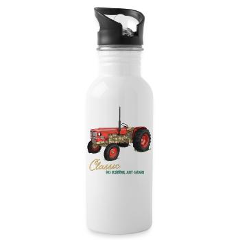 Klassischer Traktor: Nur Zahnräder - Trinkflasche mit integriertem Trinkhalm - Weiß - Rechts