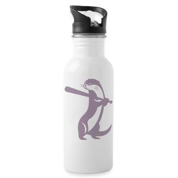 Otter Baseball Silhouette - Trinkflasche mit integriertem Trinkhalm - Weiß - Rechts