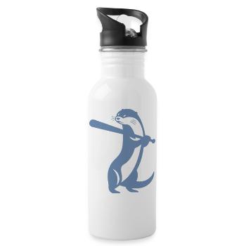 Otter Baseball Silhouette - Water bottle with straw - white - Right