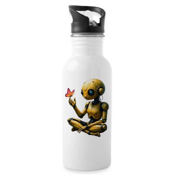 Goldener Roboter mit Schmetterling - Trinkflasche mit integriertem Trinkhalm - Weiß - Rechts