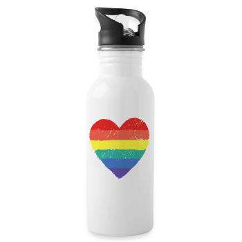 Herz Pride Regenbogen - Trinkflasche mit integriertem Trinkhalm - Weiß - Rechts